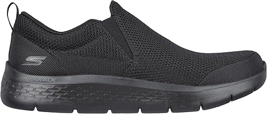 Black slip-on sneaker with brand logo on a white background